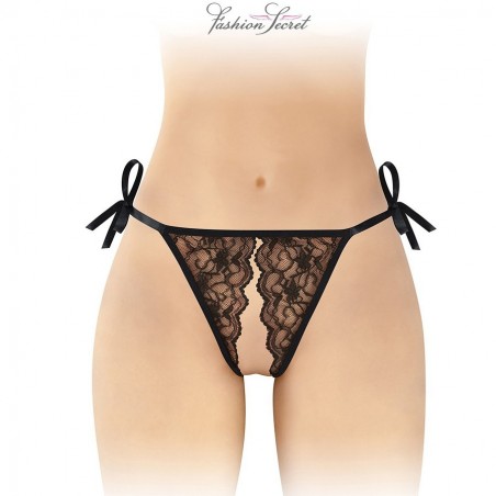 Lingerie STRING NOIR OUVERT "STELLA" A DENTELLE ET A NOEUDS DE "FASHION SECRET" Lingerie STRING NOIR OUVERT "STELLA" A DENTELLE ET A NOEUDS DE "FASHION SECRET"