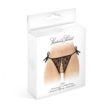 Lingerie STRING NOIR OUVERT "STELLA" A DENTELLE ET A NOEUDS DE "FASHION SECRET" Lingerie STRING NOIR OUVERT "STELLA" A DENTELLE ET A NOEUDS DE "FASHION SECRET"
